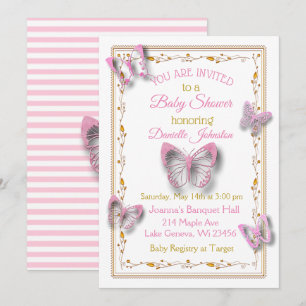 Personalised Baby Girl Butterfly Baby Shower Invitation