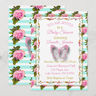 Personalised Baby Girl Butterfly Baby Shower Invitation