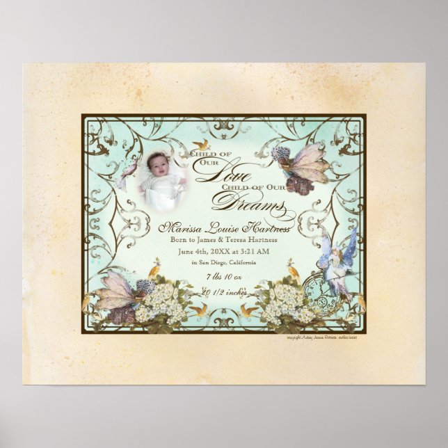 Personalised Baby Girl - Enchanted Faerie Princess Poster (Front)