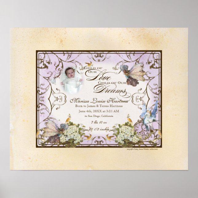 Personalised Baby Girl - Enchanted Faerie Princess Poster (Front)