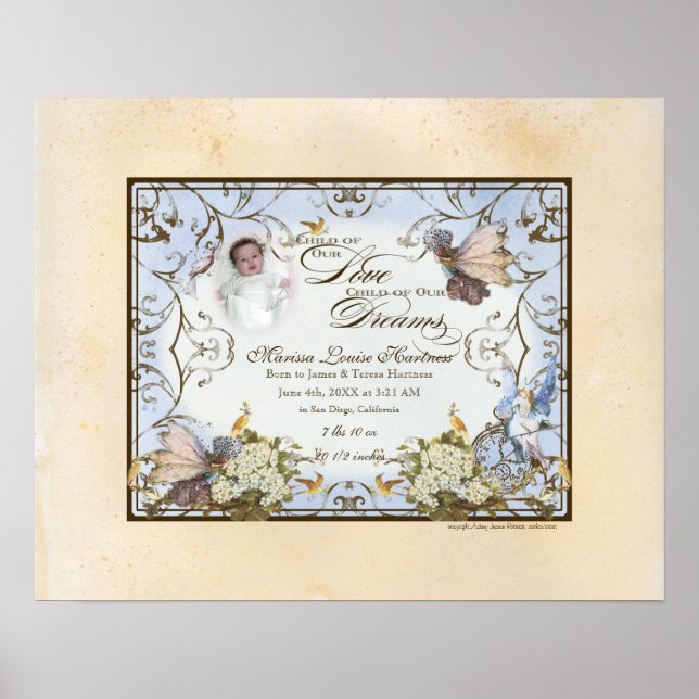 Personalised Baby Girl - Enchanted Faerie Princess Poster (Front)