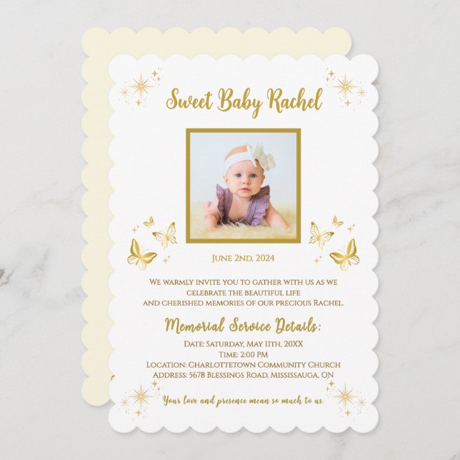 Personalised Baby Girl Funeral Invitations (Front/Back)