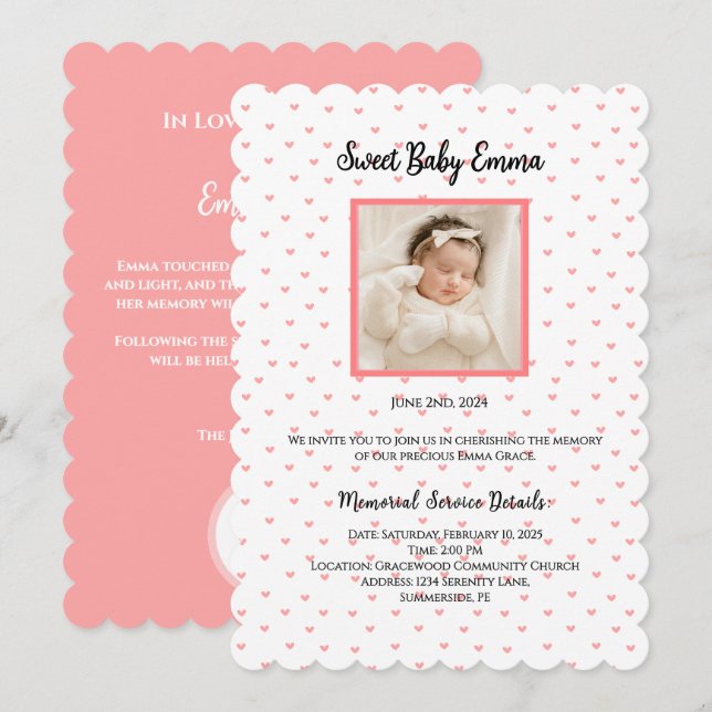 Personalised Baby Girl Funeral Invitations (Front/Back)