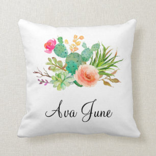 Personalised Baby Girl Gift, Cactus Name Cushion
