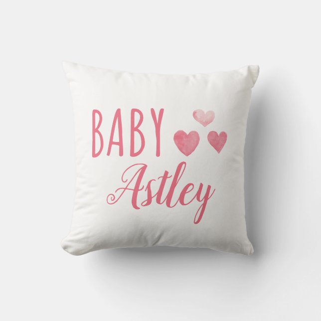 Personalised Baby girl Hearts name Cushion (Front)