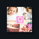 Personalised baby girl monogram photo collage canvas print<br><div class="desc">A wonderful addition to baby girl's nursery featuring favourite photos of the family. Customise the monogram design for her. 
Pink colour block can be changed using the 'customise futher" tool.</div>