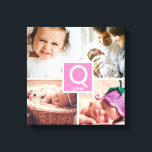 Personalised baby girl monogram photo collage canvas print<br><div class="desc">A wonderful addition to baby girl's nursery featuring favourite photos of the family. Customise the monogram design for her. 
Pink colour block can be changed using the 'customise futher" tool.</div>