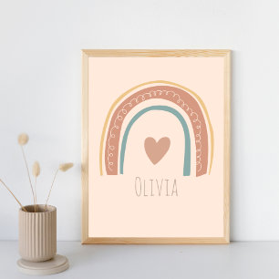 Personalised Baby Girl Name Rainbow Nursery Wall Poster