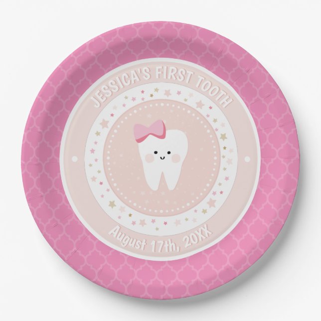 Personalised Baby Girl Party Pink Paper Plate (Front)