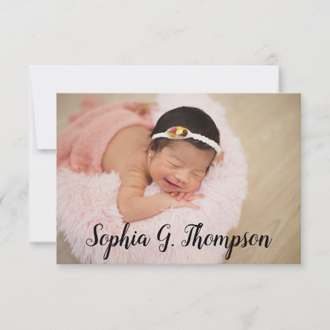 Personalised Baby girl photo Baby name script Announcement (Front)