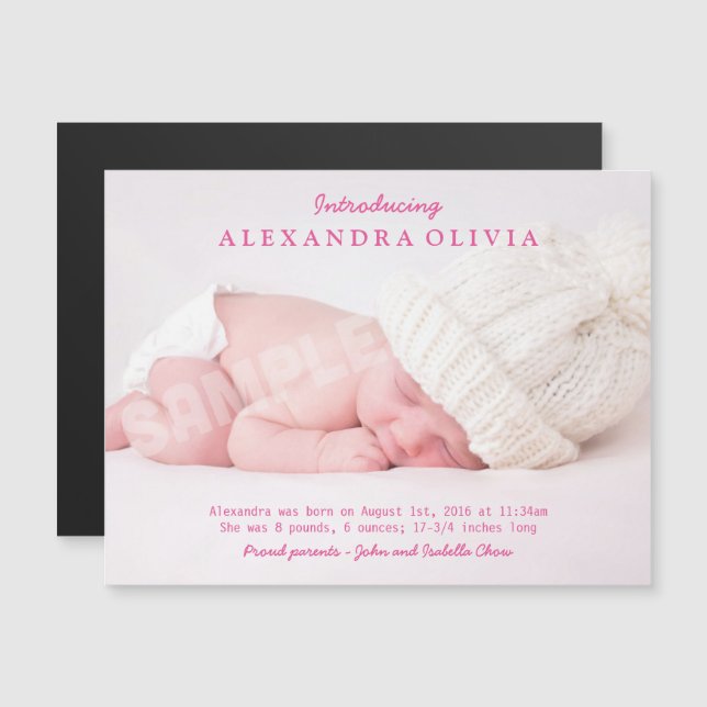 Personalised Baby Girl Photo Birth Announcement (Front/Back)