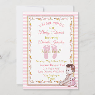 Personalised Baby Girl  Pink and Gold Baby Shower Invitation
