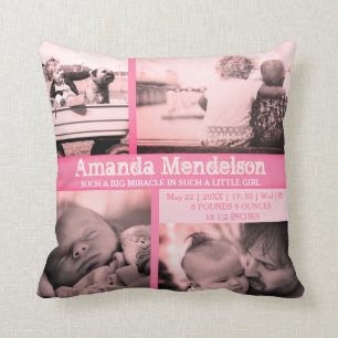 Personalised baby girl pink birth stat Cushion