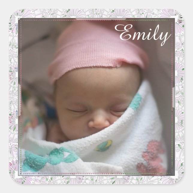 Personalised Baby Girl Pink Bordered Stickers (Front)
