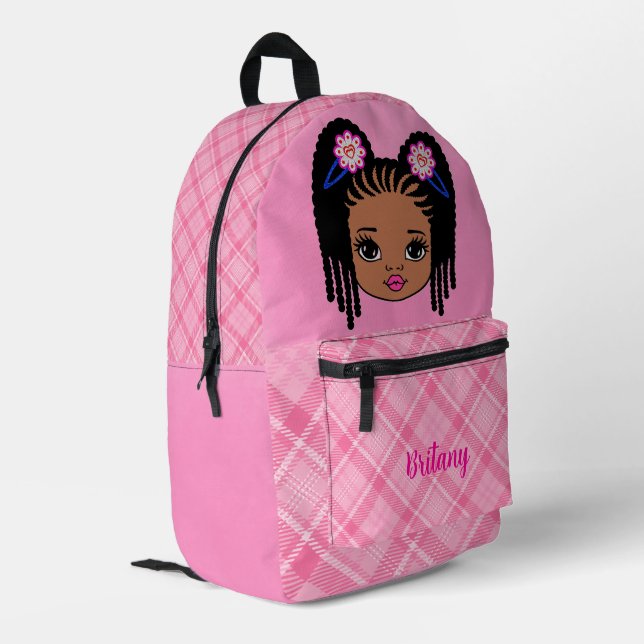 Personalised Baby Girl Pink Plaid Printed Backpack (Back Corner Left)