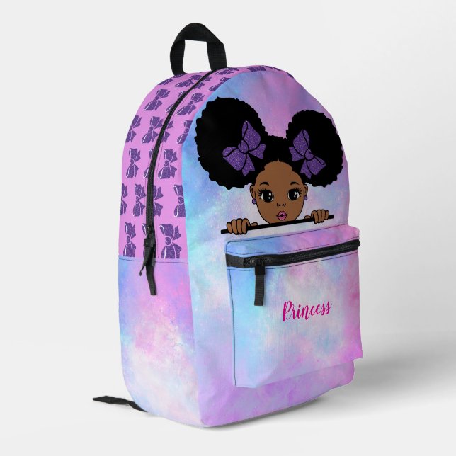 Personalised Baby Girl Purple Printed Backpack (Back Corner Left)