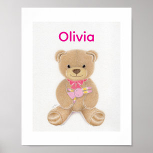 Personalised Baby Girl Teddy Bear Nursey Poster