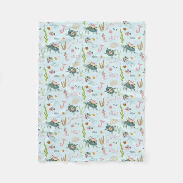Personalised Baby Girl Turtle | 30x40 Fleece Blanket (Front)