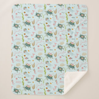 Personalised Baby Girl Turtle | 50x60 Sherpa Blanket