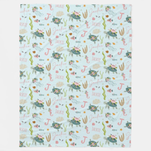 Personalised Baby Girl Turtle | 60x80 Fleece Blanket (Front)