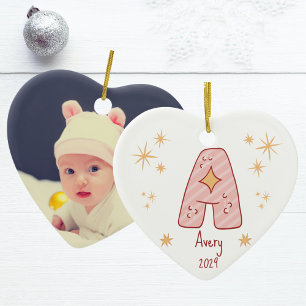 Personalised Baby Girl's First Christmas Heart Ceramic Tree Decoration