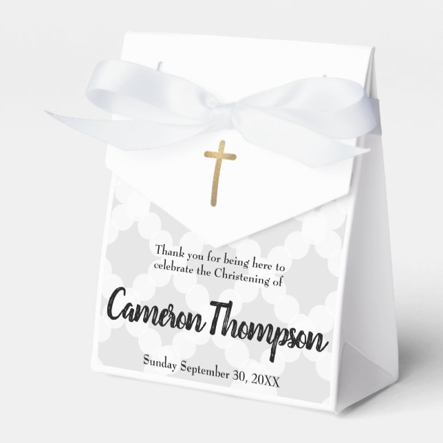 Personalised Baby Grey Gold Cross Christening Favour Box (Front Side)