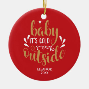 Personalised Baby It's Cold Outside Christmas Ceramic Tree Decoration