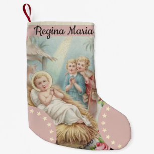Personalised Baby Jesus in Manger Girls Small Christmas Stocking