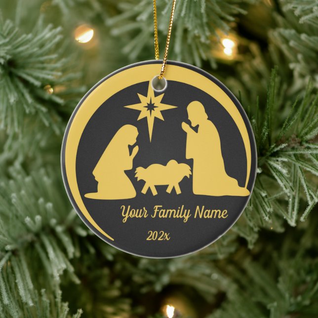 Personalised Baby Jesus Manger Christmas Holiday Ceramic Tree Decoration (Tree)