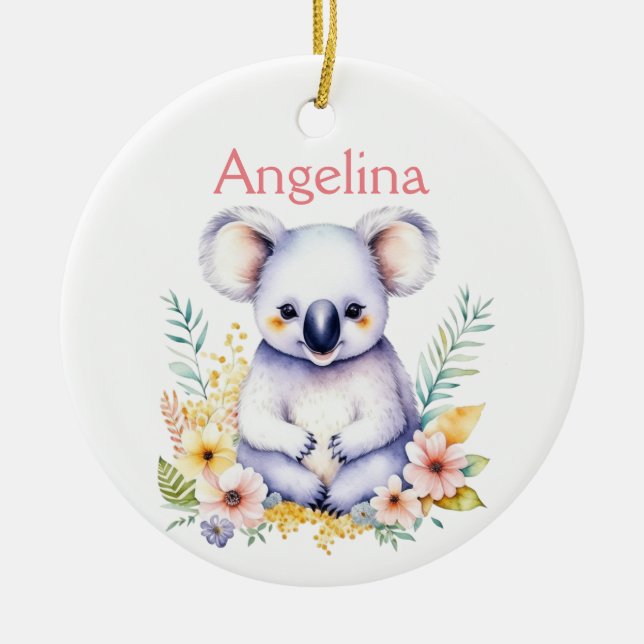 Personalised Baby Koala Bear Christmas Ceramic Tree Decoration (Front)
