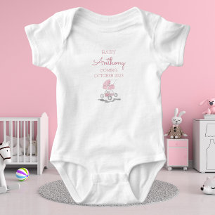 Personalised Baby Last Name Coming / Pink Stroller Bodysuit
