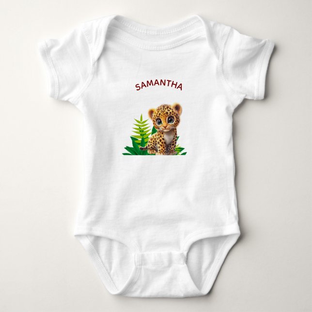 Personalised Baby Leopard Bodysuit Jungle Gift (Front)