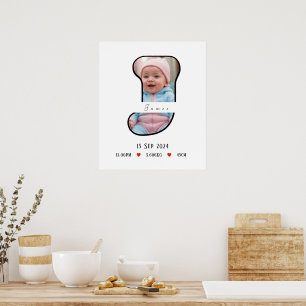 Personalised Baby Letter J With Border- Poster