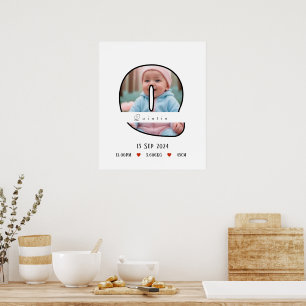 Personalised Baby Letter Q With Border Poster