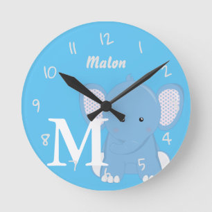 Personalised Baby Light Blue Round Clock