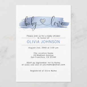 Personalised Baby Love Blue White BOY Baby Shower Invitation