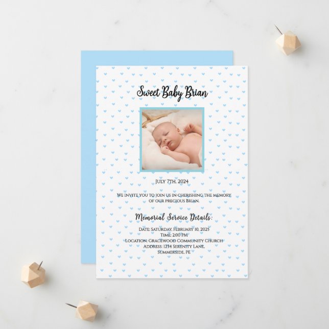 Personalised Baby Memorial Service Invitations (Front/Back In Situ)