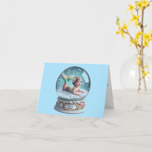 Personalised Baby Mermaid Welcome Card (Yellow Flower)