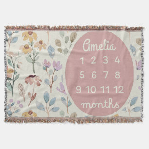 Personalised Baby Milestone Blanket Girl Floral 