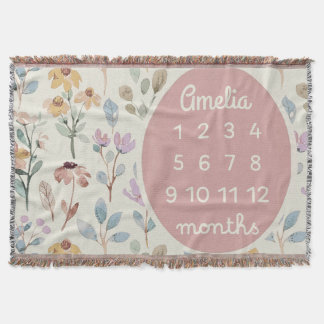 Personalised Baby Milestone Blanket Girl Floral 
