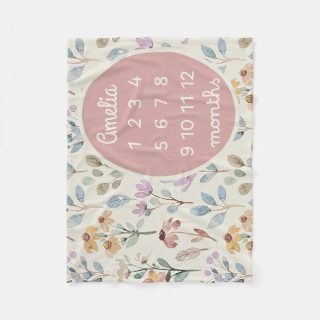 Personalised Baby Milestone Blanket Girl Floral  (Front)