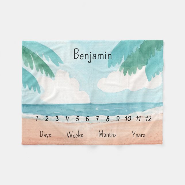 Personalised Baby Milestone Fleece Blanket (Front (Horizontal))