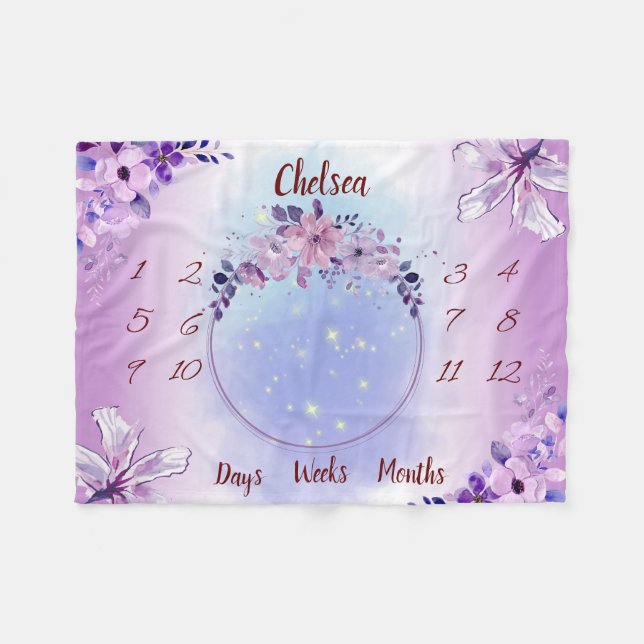Personalised Baby Milestone Fleece Blanket (Front (Horizontal))