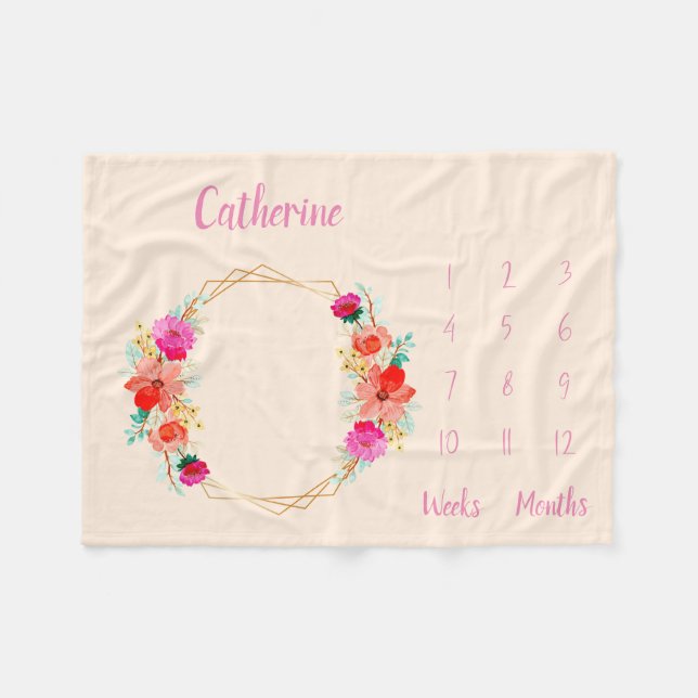 Personalised Baby Milestone Fleece Blanket (Front (Horizontal))