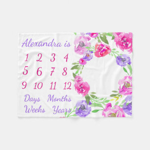 Personalised Baby Month Week Age Milestone Growth Fleece Blanket