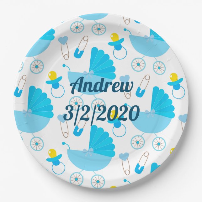 Personalised Baby Name and Birth Date Paper Plate (Front)