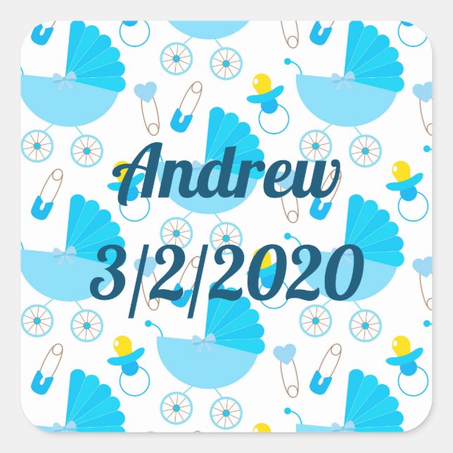 Personalised Baby Name and Birth Date Square Sticker (Front)