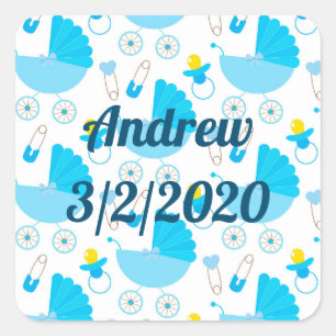 Personalised Baby Name and Birth Date Square Sticker