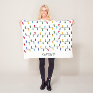 Personalised Baby Name Colourful Christmas lights Fleece Blanket