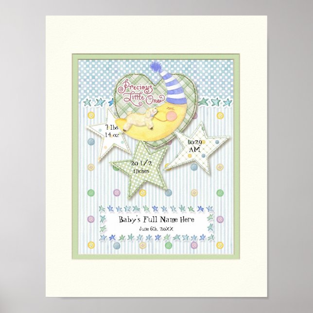 Personalised Baby Name Wall Nursery Art for Boy Poster (Front)